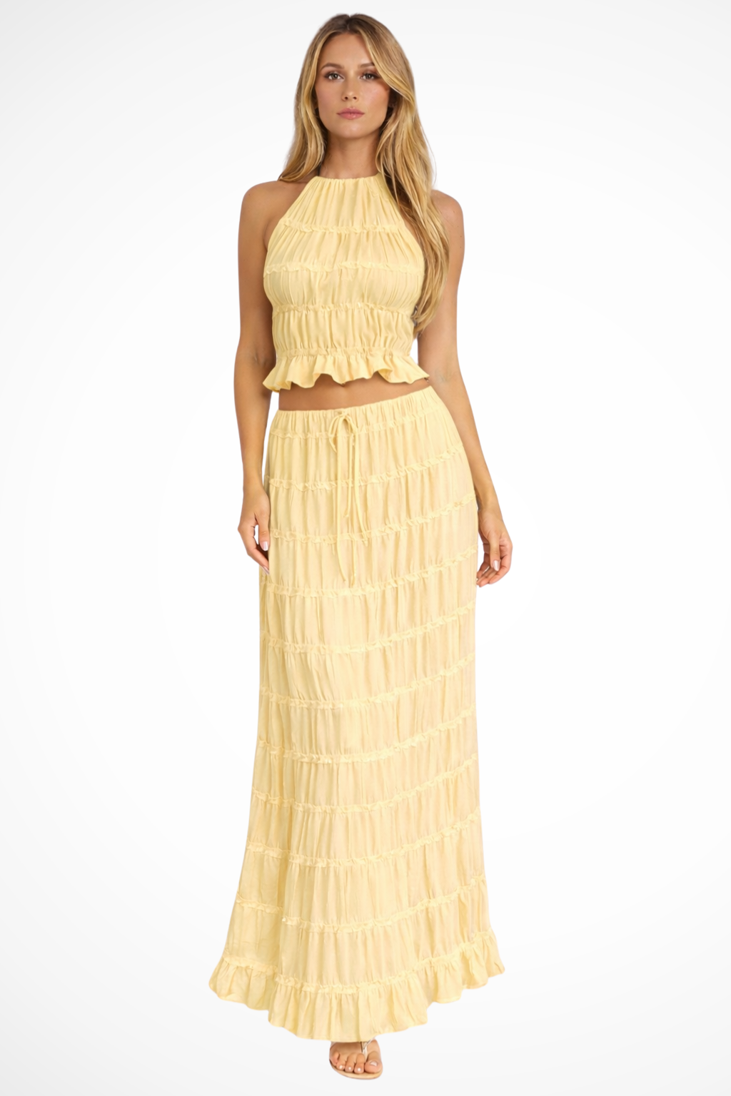 Novaline Textured Ruched Maxi Skirt Set