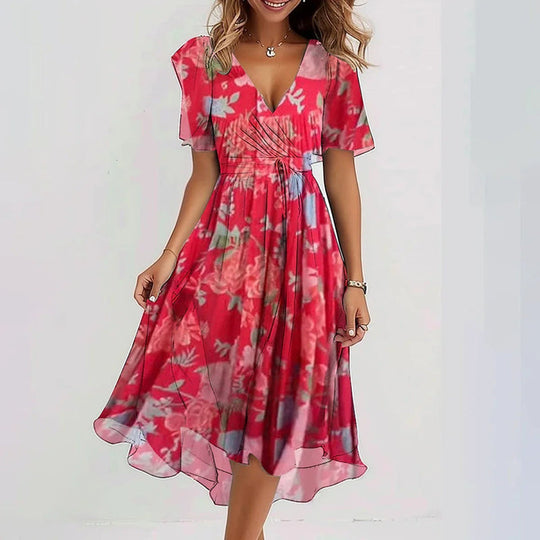 Elena Short Sleeve Printed Midi Dress