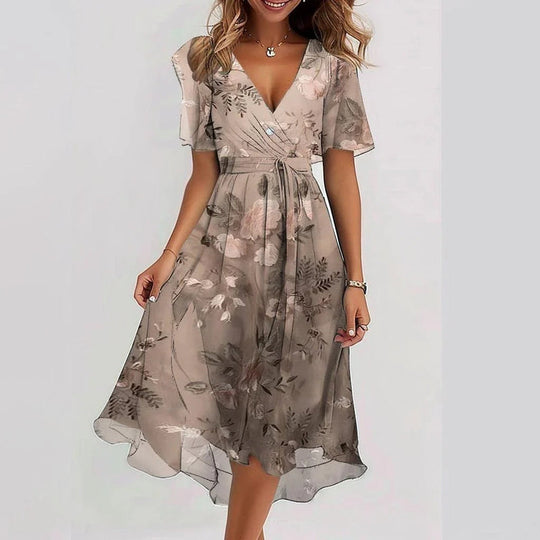 Elena Short Sleeve Printed Midi Dress