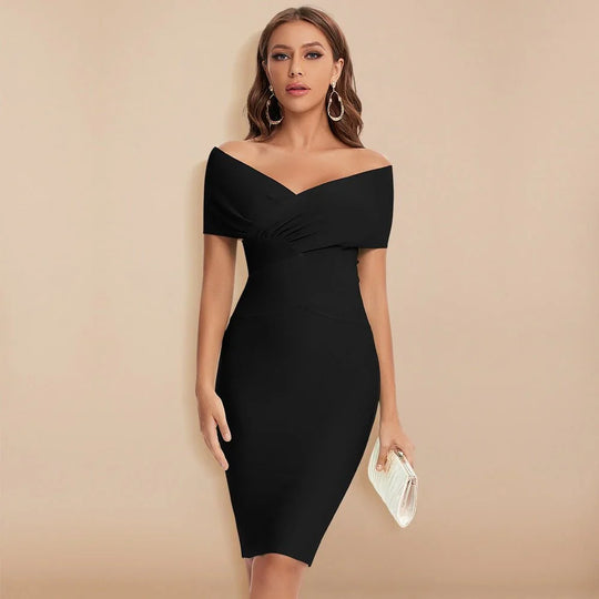 Huguette Off Shoulder V-Neck Mini Dress