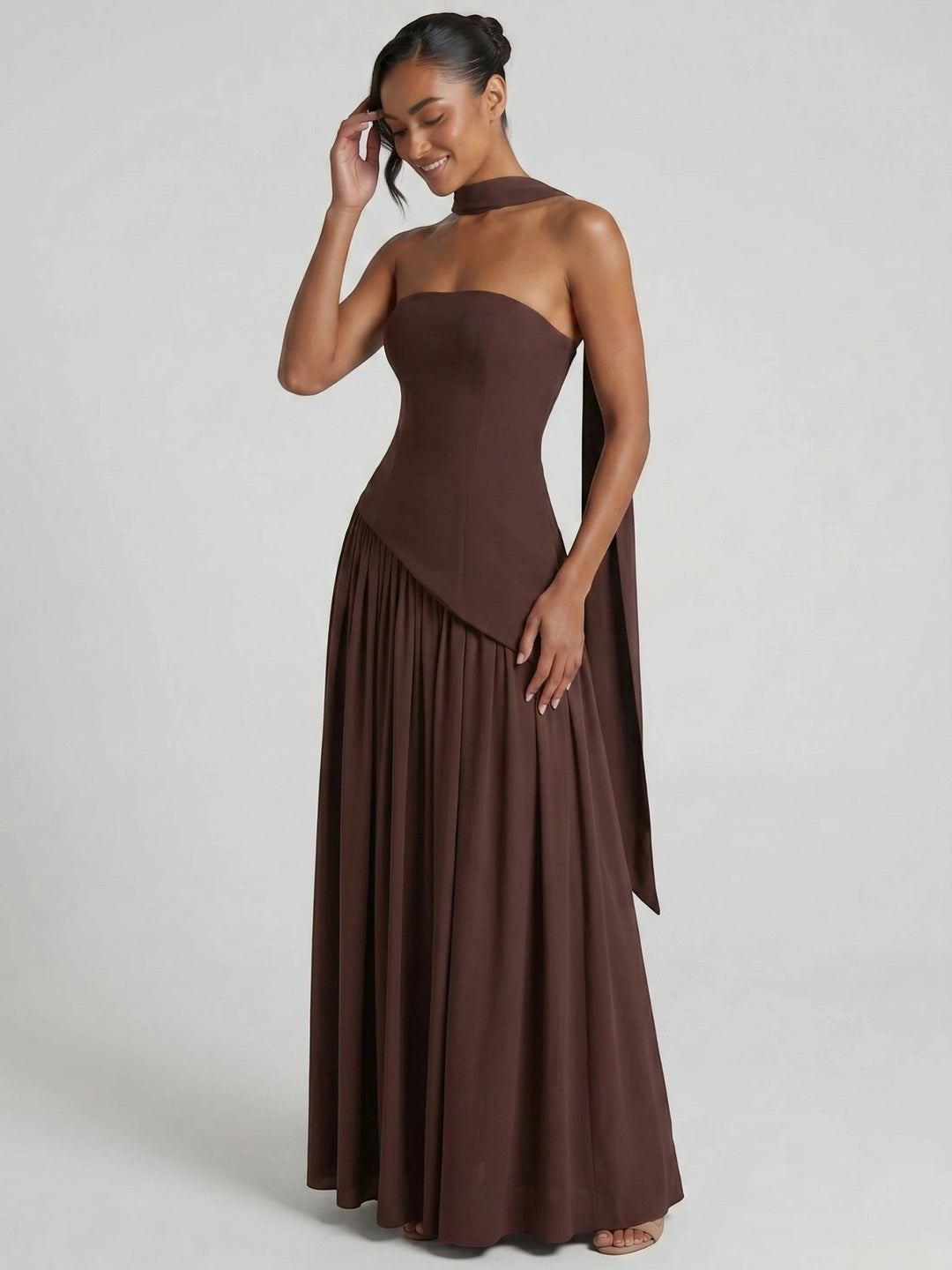 Misty Flowing Strapless Gown