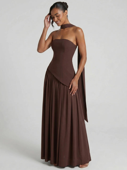 Misty Flowing Strapless Gown