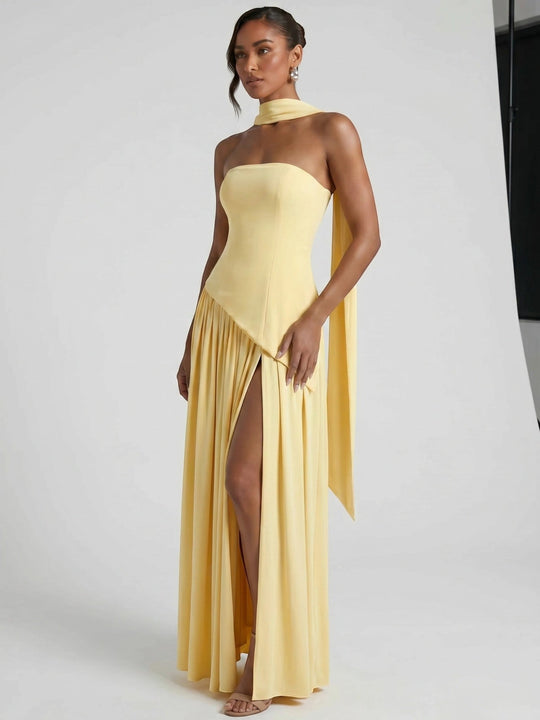 Misty Flowing Strapless Gown
