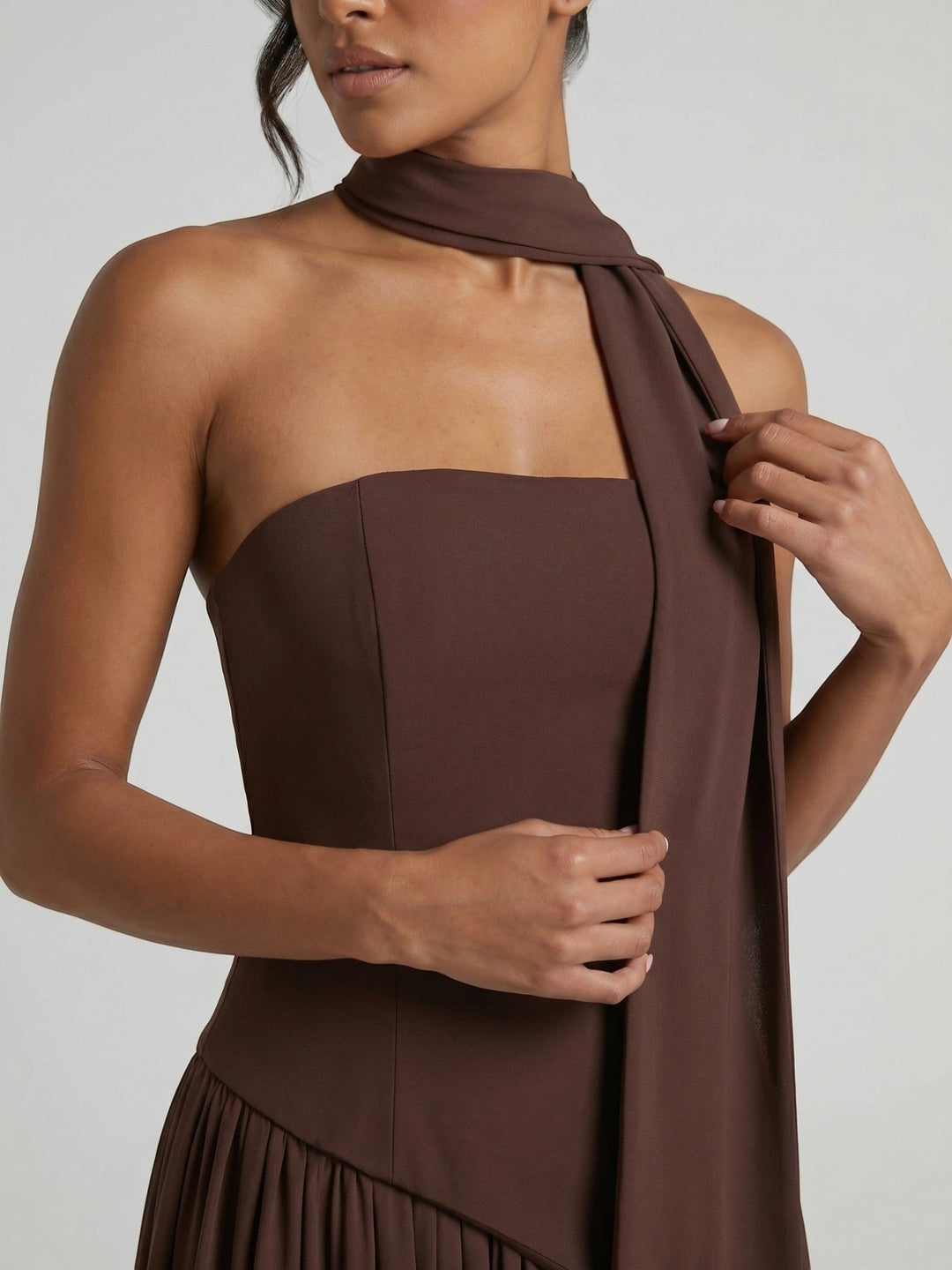 Misty Flowing Strapless Gown