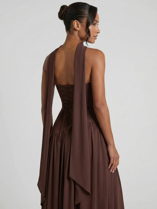 Misty Flowing Strapless Gown