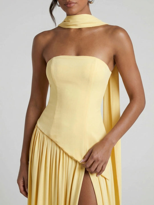 Misty Flowing Strapless Gown