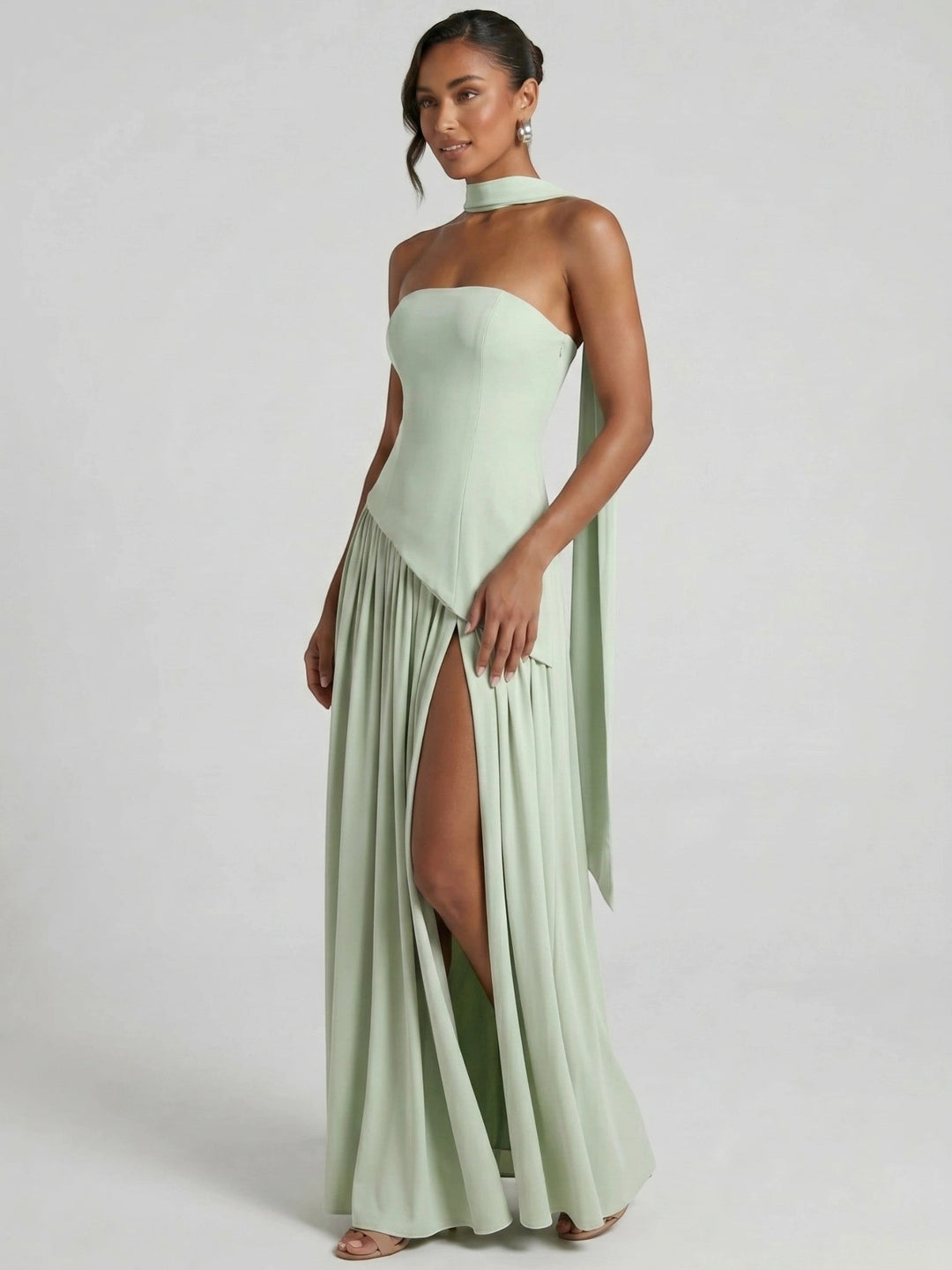 Misty Flowing Strapless Gown
