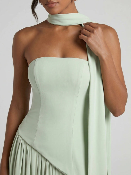 Misty Flowing Strapless Gown