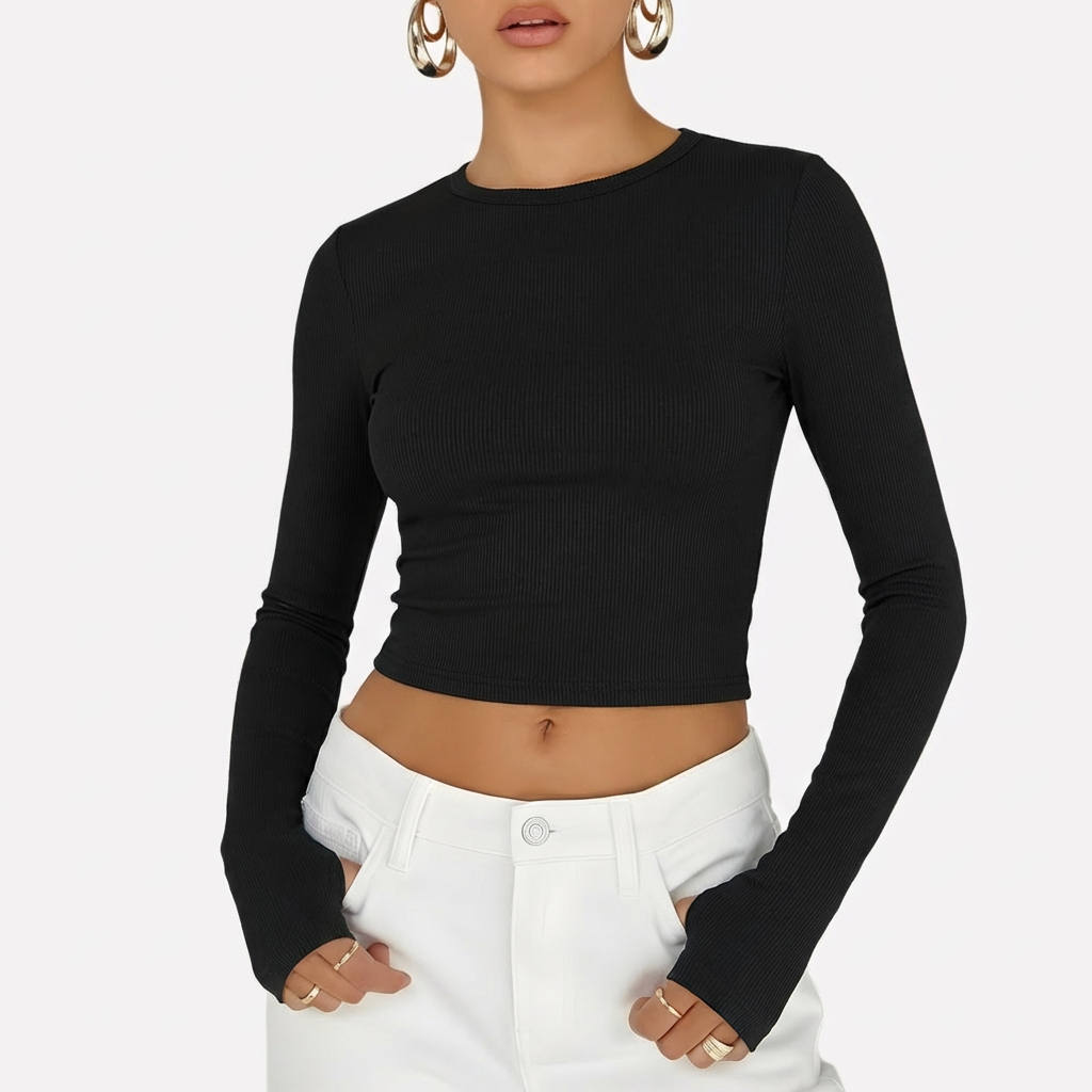 Valiora Long Sleeve Crop Top