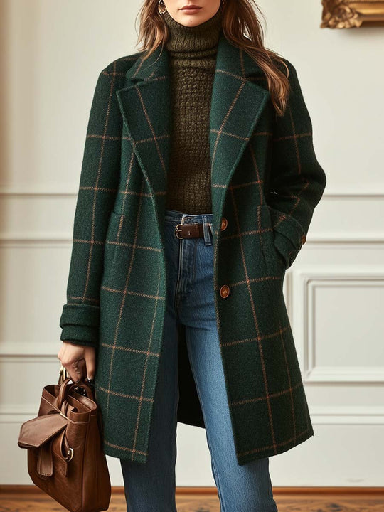 Heather Plaid Button Closure Coat