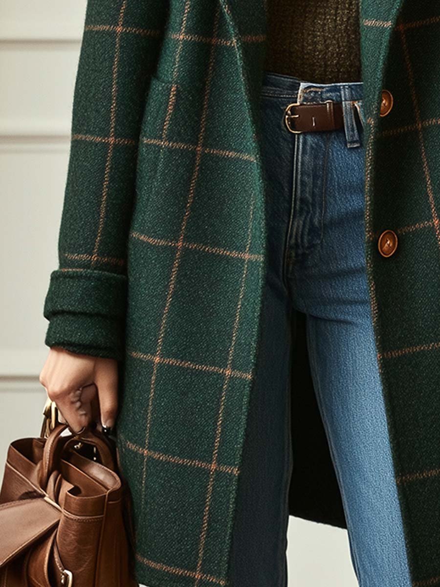 Heather Plaid Button Closure Coat