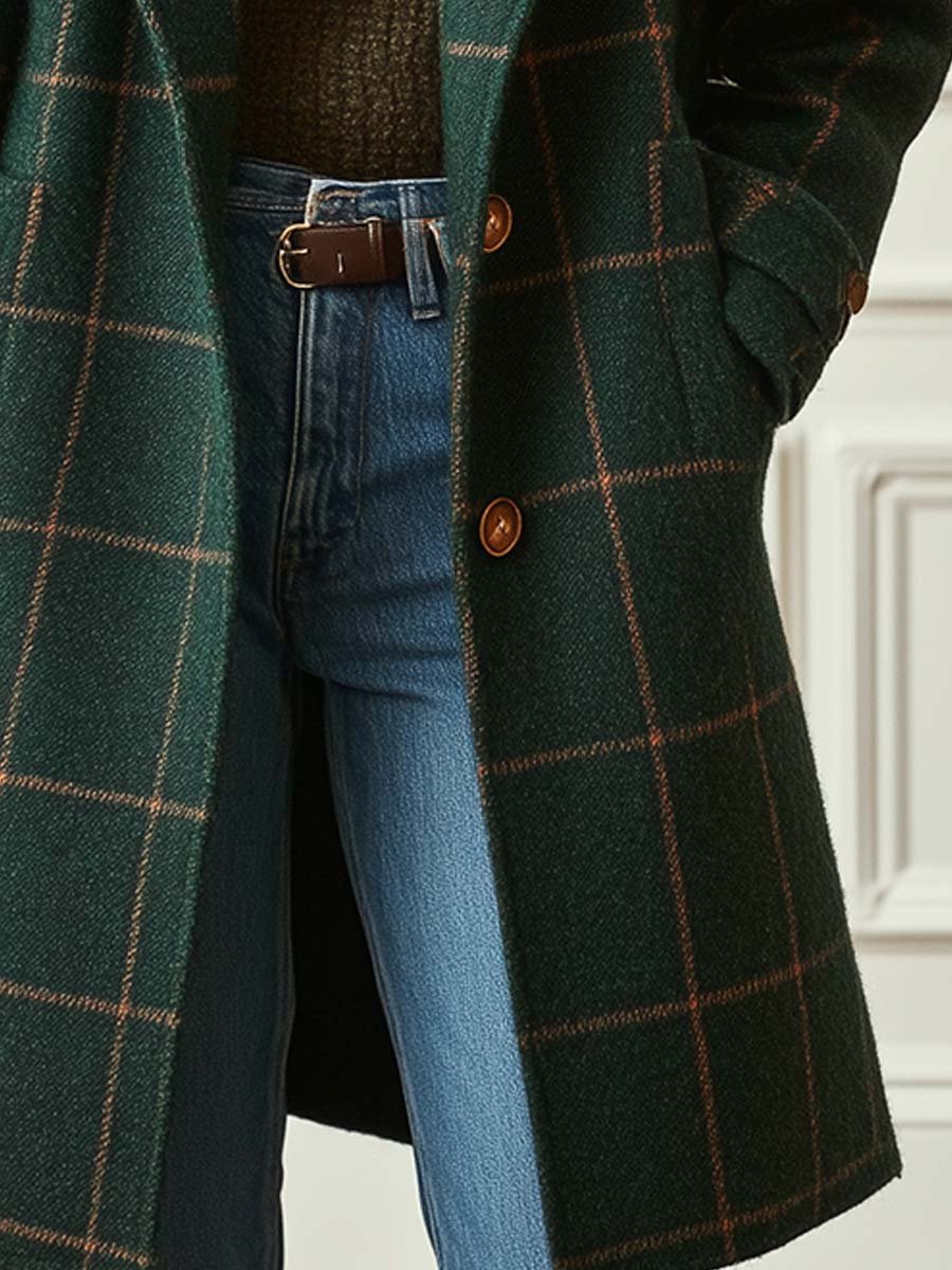 Heather Plaid Button Closure Coat