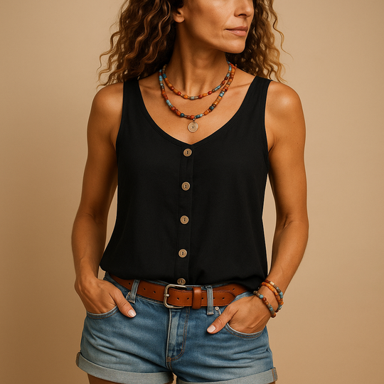 Ottilie Sleeveless Lightweight Button Down Crop Top