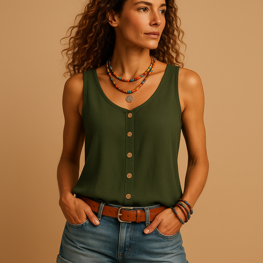 Ottilie Sleeveless Lightweight Button Down Crop Top