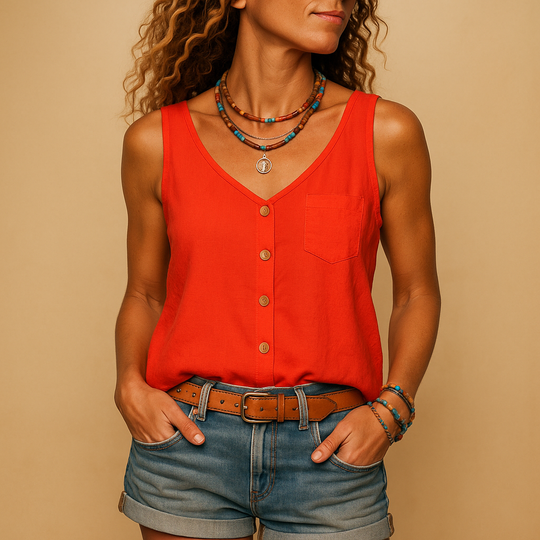 Ottilie Sleeveless Lightweight Button Down Crop Top