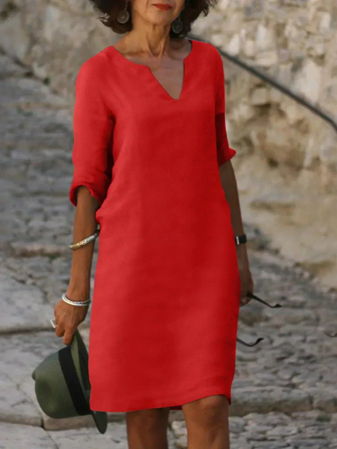 Victoria Mid Sleeve V-Neck Midi Dress