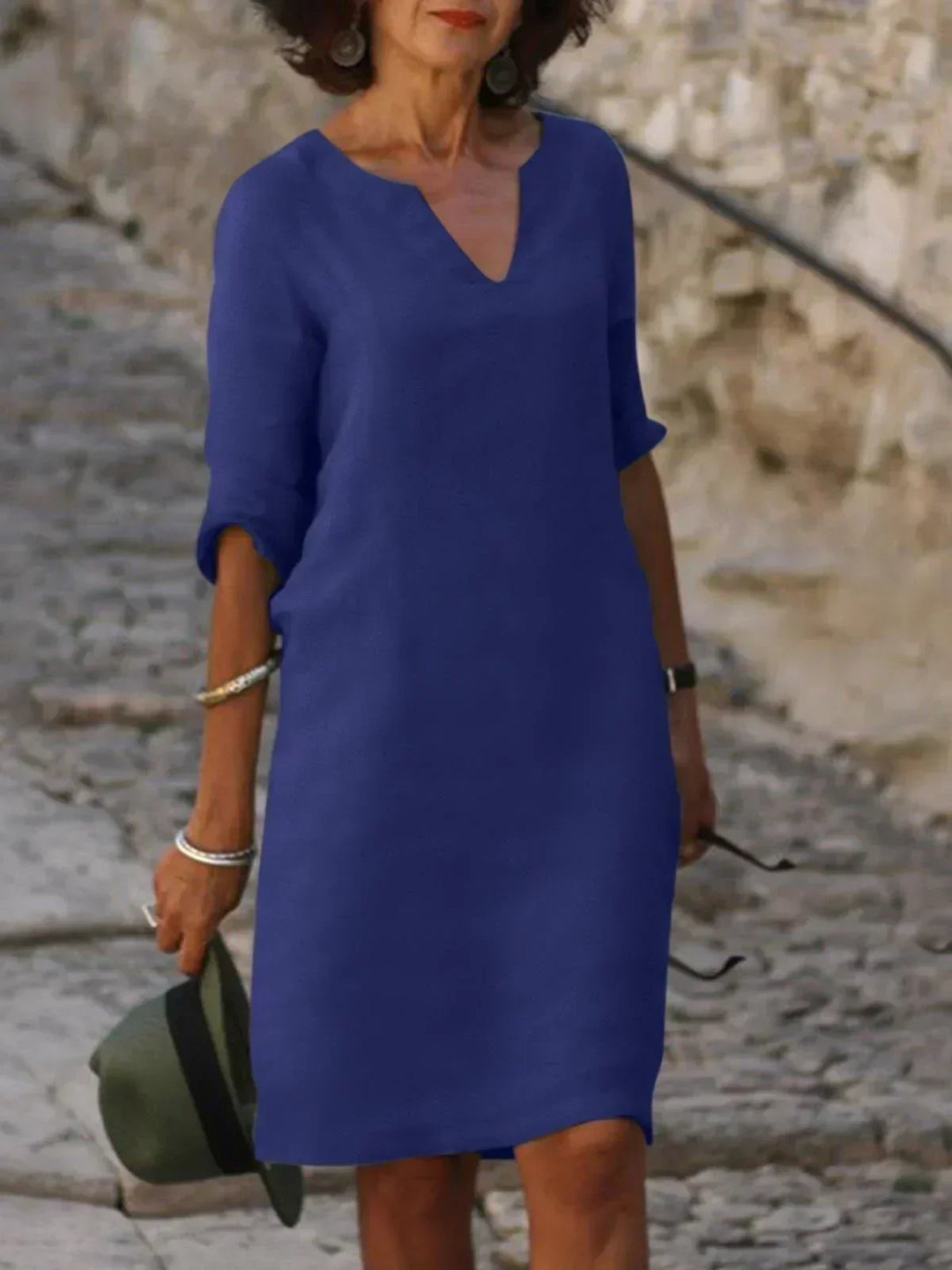 Victoria Mid Sleeve V-Neck Midi Dress