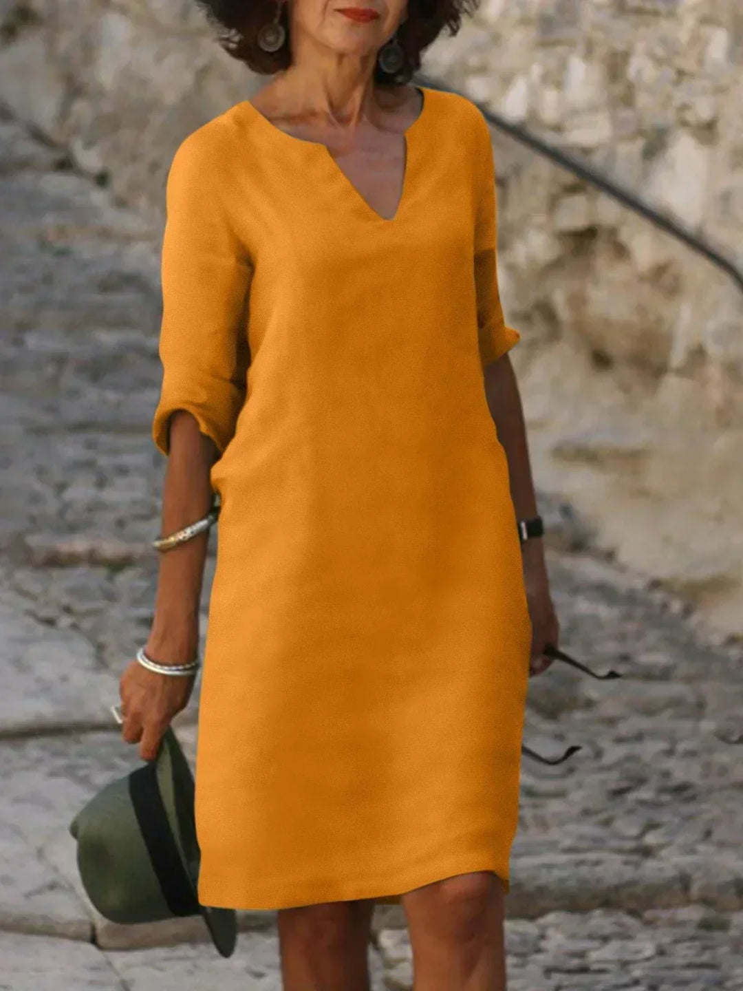 Victoria Mid Sleeve V-Neck Midi Dress