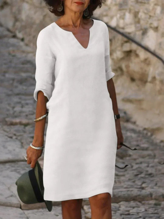 Victoria Mid Sleeve V-Neck Midi Dress