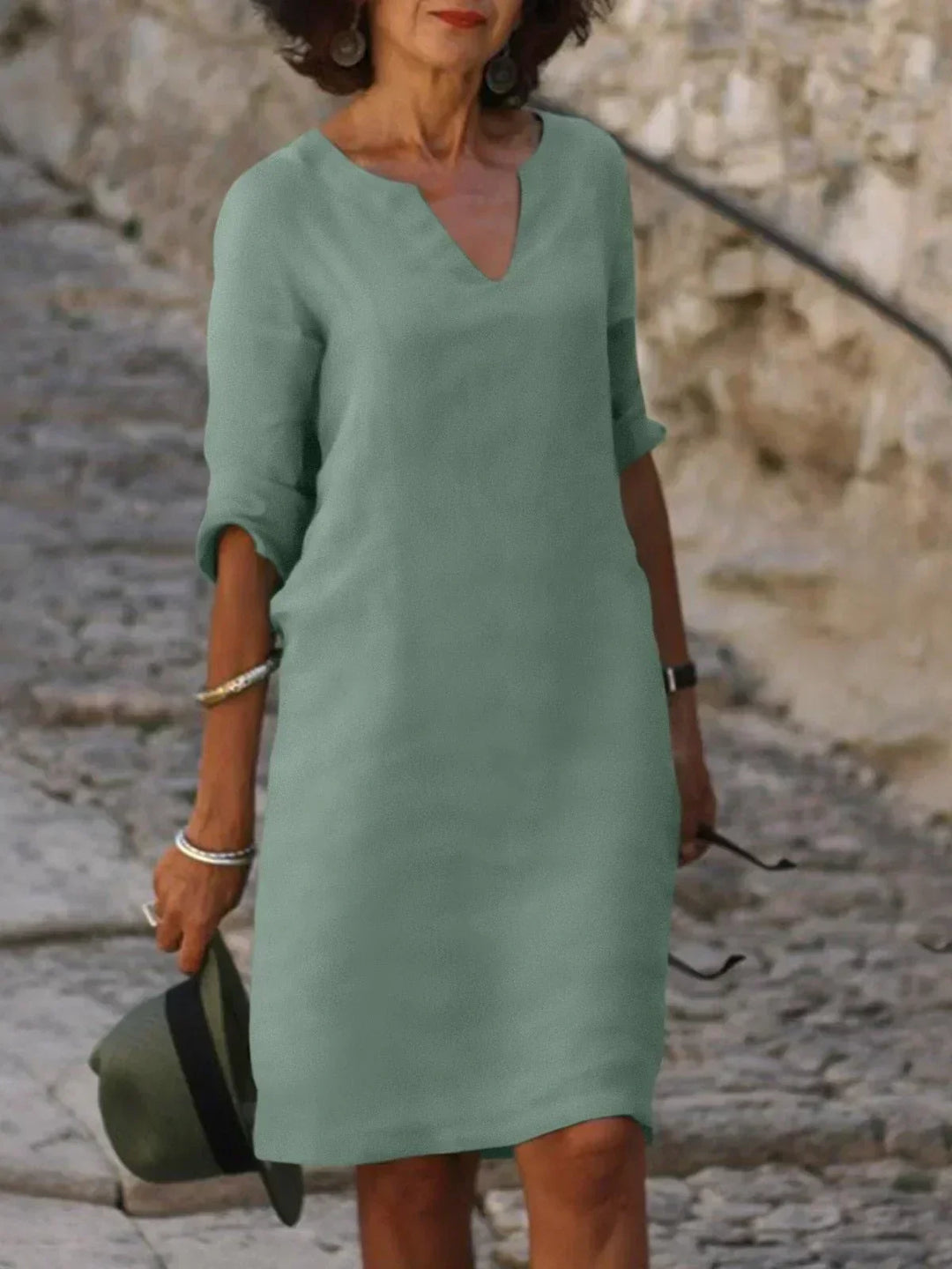 Victoria Mid Sleeve V-Neck Midi Dress