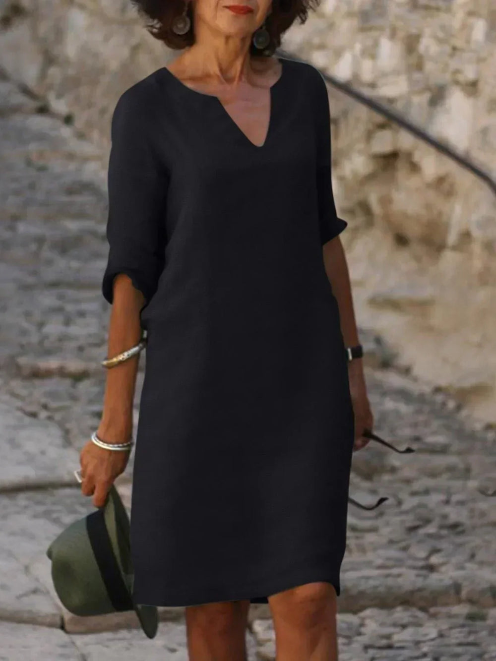 Victoria Mid Sleeve V-Neck Midi Dress