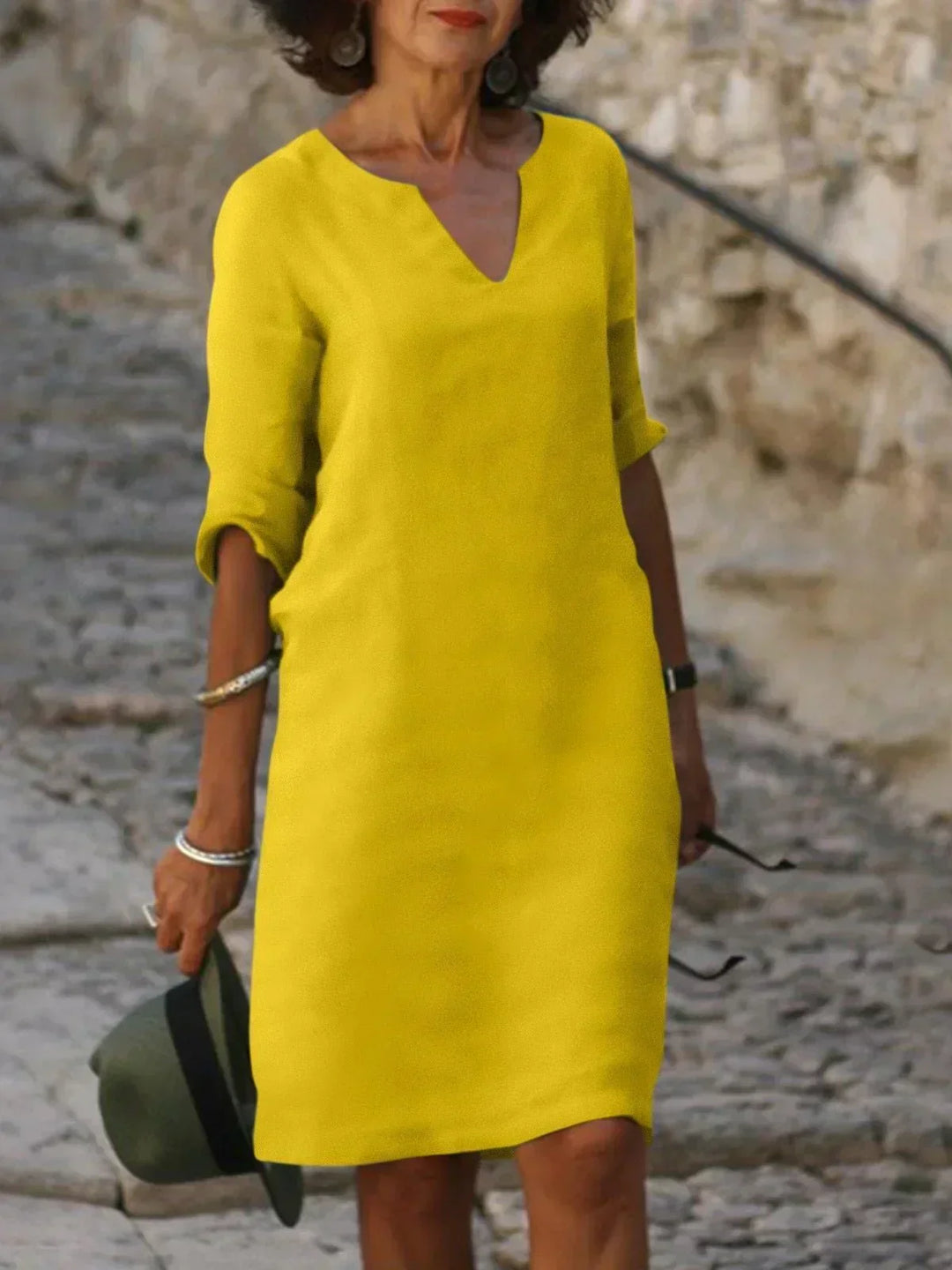 Victoria Mid Sleeve V-Neck Midi Dress