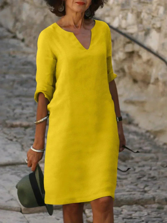 Victoria Mid Sleeve V-Neck Midi Dress