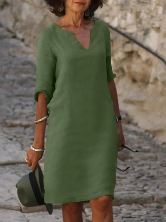 Victoria Mid Sleeve V-Neck Midi Dress