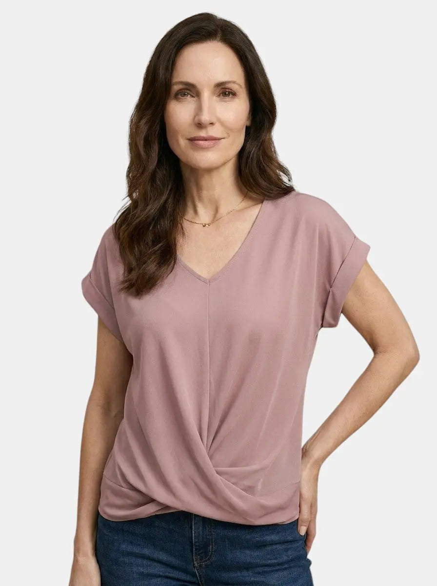 Melisande V-Neck Twist Front Short Sleeve T-Shirt