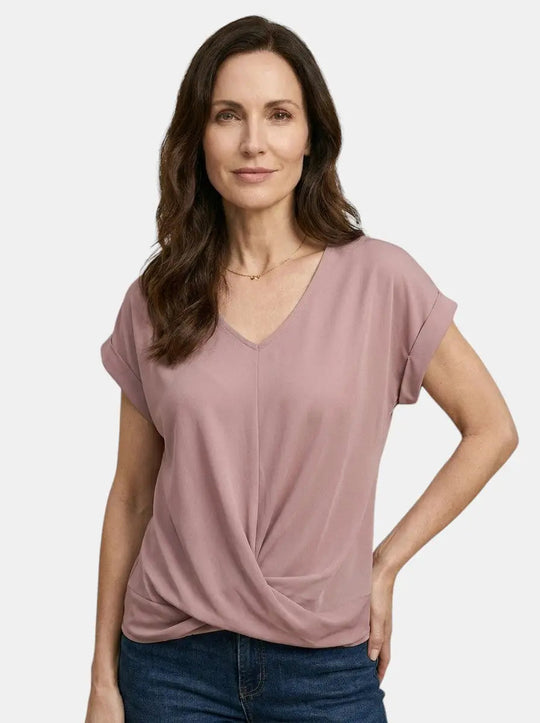 Melisande V-Neck Twist Front Short Sleeve T-Shirt