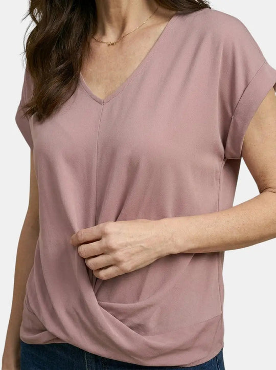 Melisande V-Neck Twist Front Short Sleeve T-Shirt