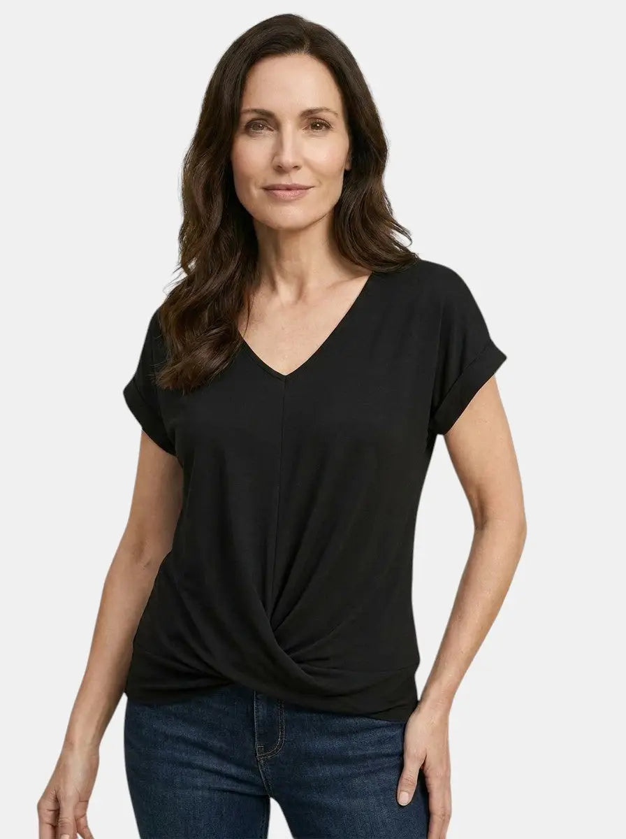 Melisande V-Neck Twist Front Short Sleeve T-Shirt