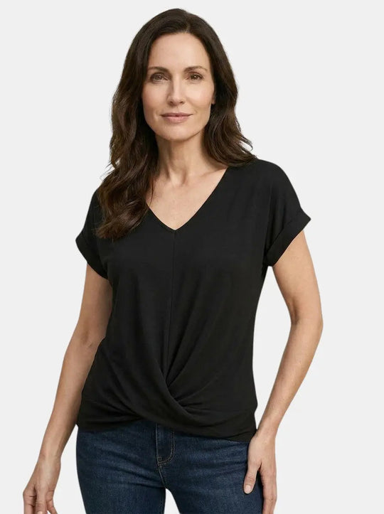 Melisande V-Neck Twist Front Short Sleeve T-Shirt