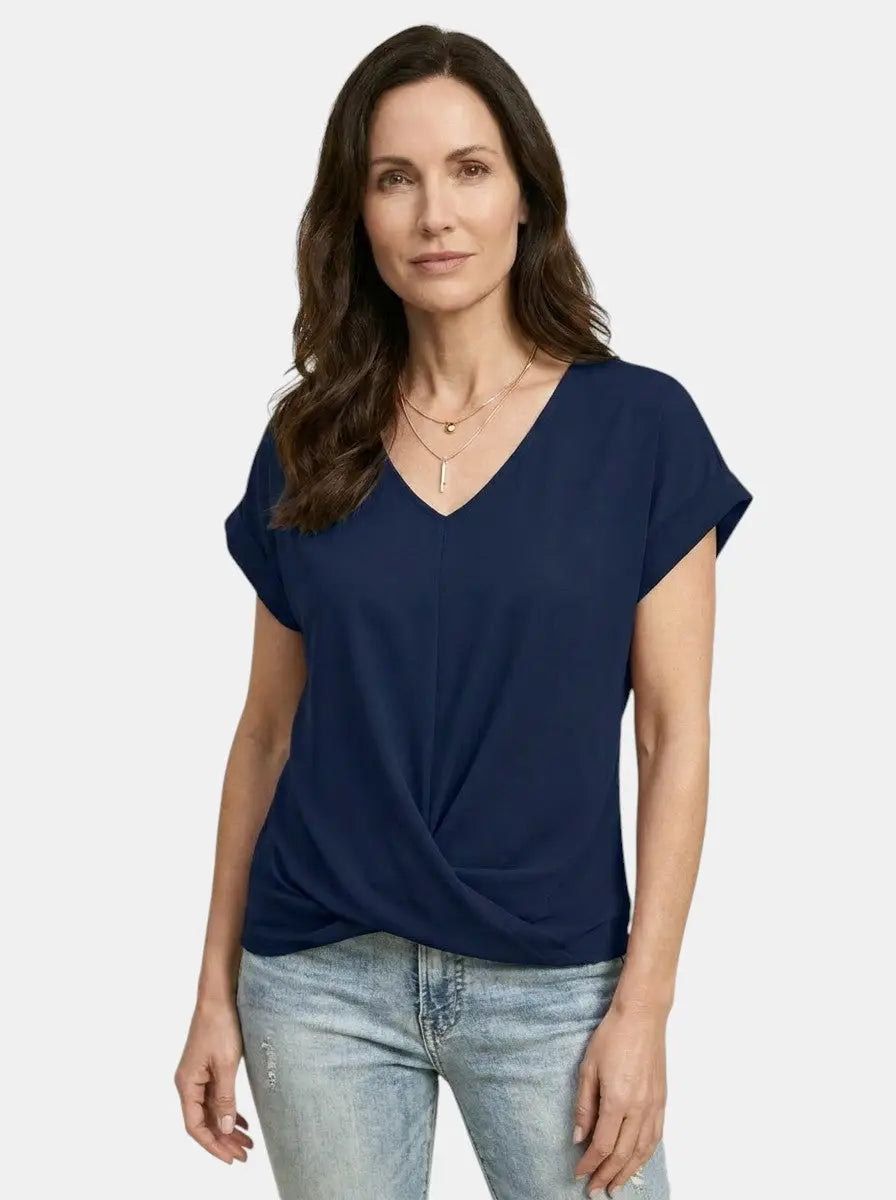 Melisande V-Neck Twist Front Short Sleeve T-Shirt