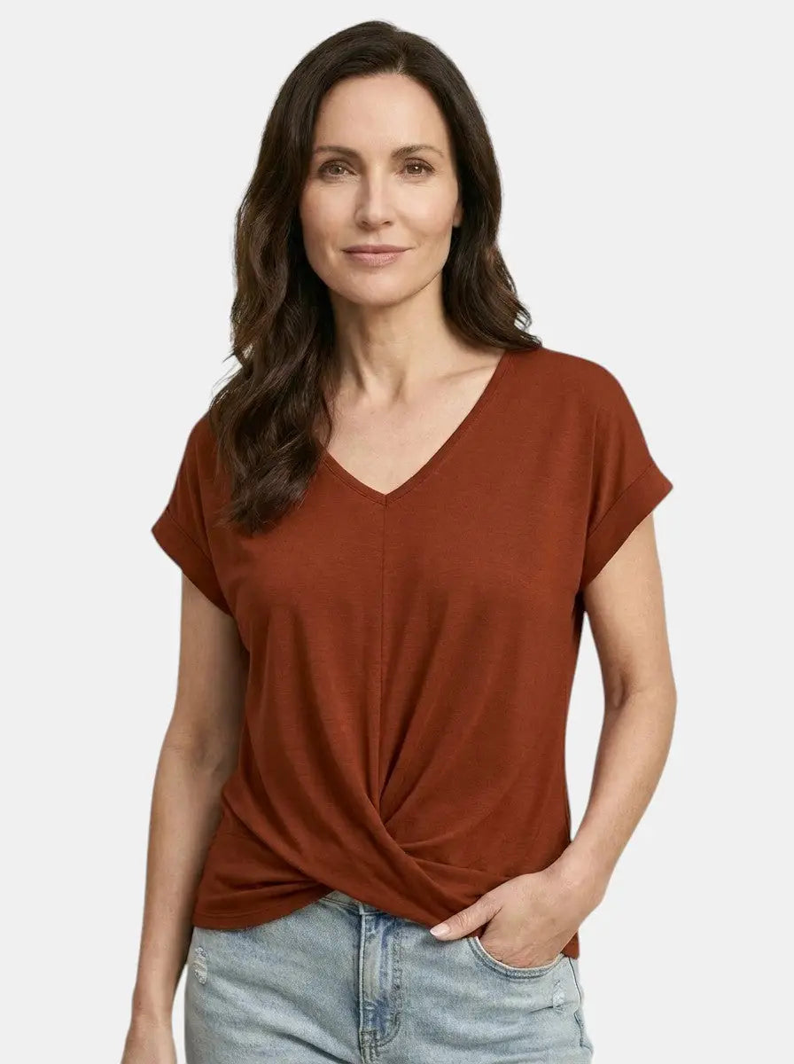 Melisande V-Neck Twist Front Short Sleeve T-Shirt