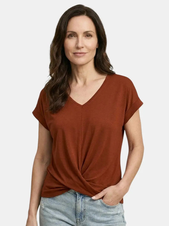 Melisande V-Neck Twist Front Short Sleeve T-Shirt