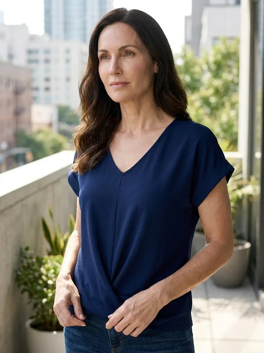 Melisande V-Neck Twist Front Short Sleeve T-Shirt