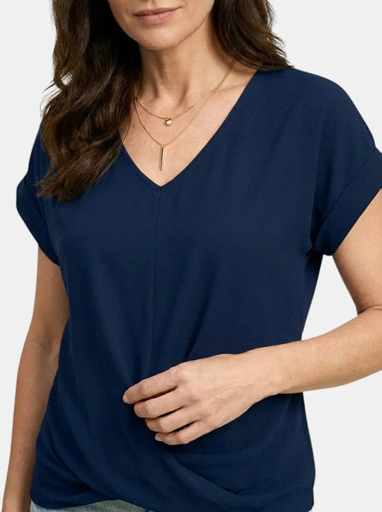 Melisande V-Neck Twist Front Short Sleeve T-Shirt