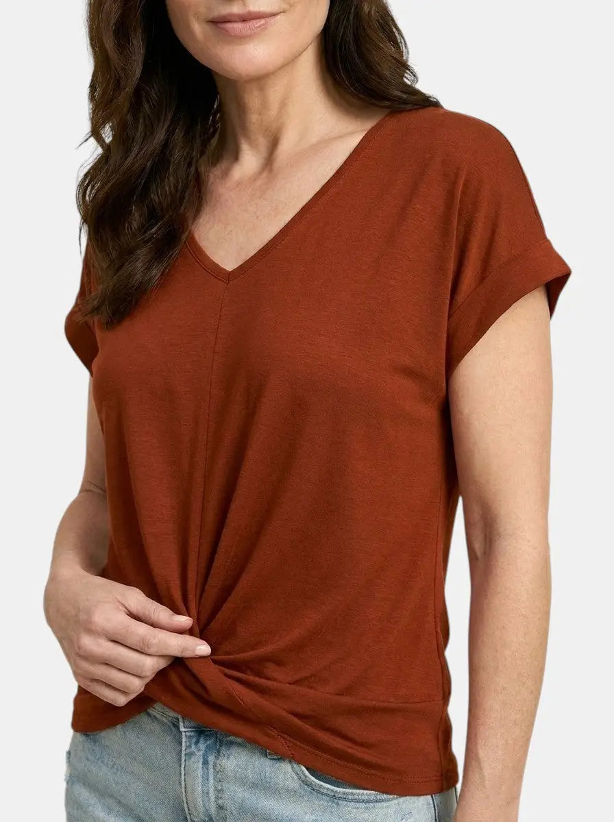 Melisande V-Neck Twist Front Short Sleeve T-Shirt