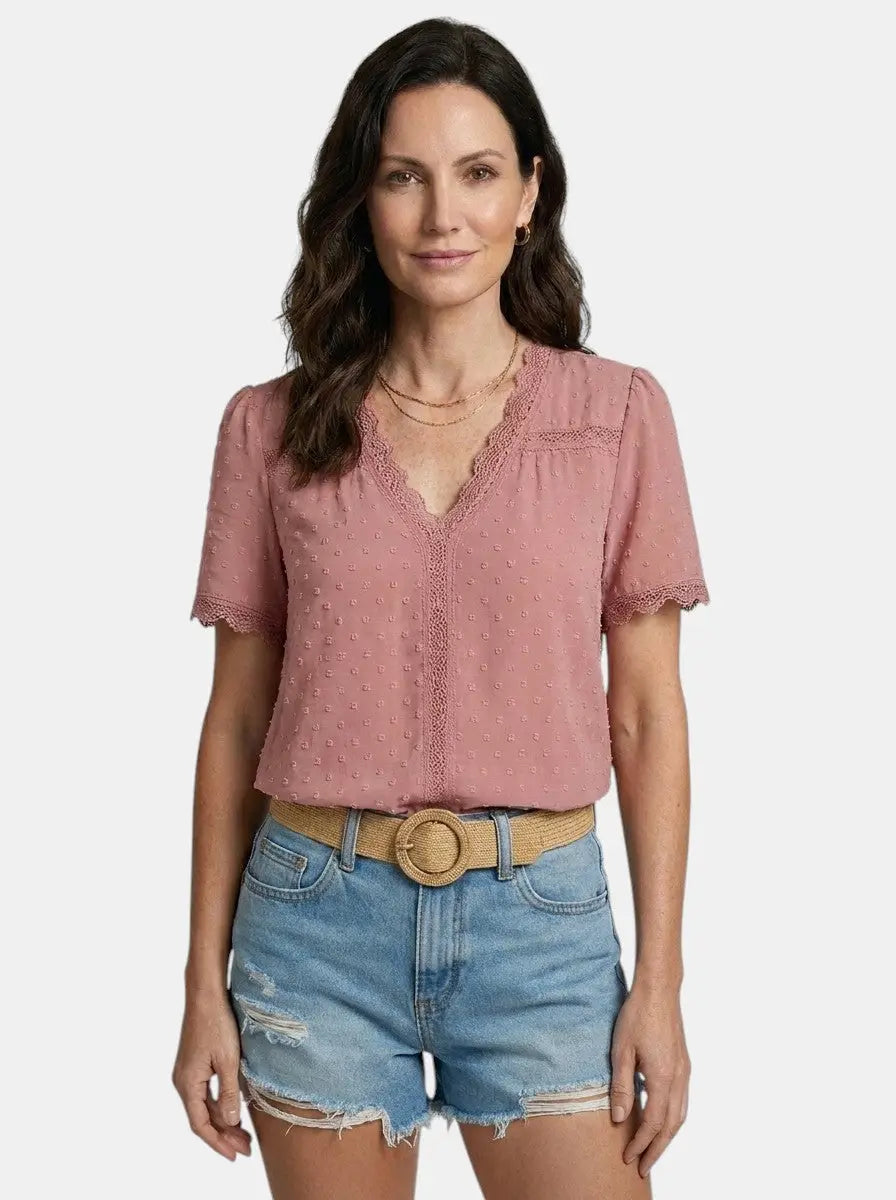 Joliea Mid Sleeve V-Neck T-Shirt