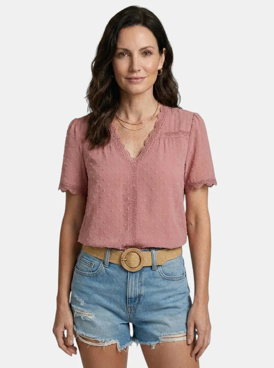 Joliea Mid Sleeve V-Neck T-Shirt