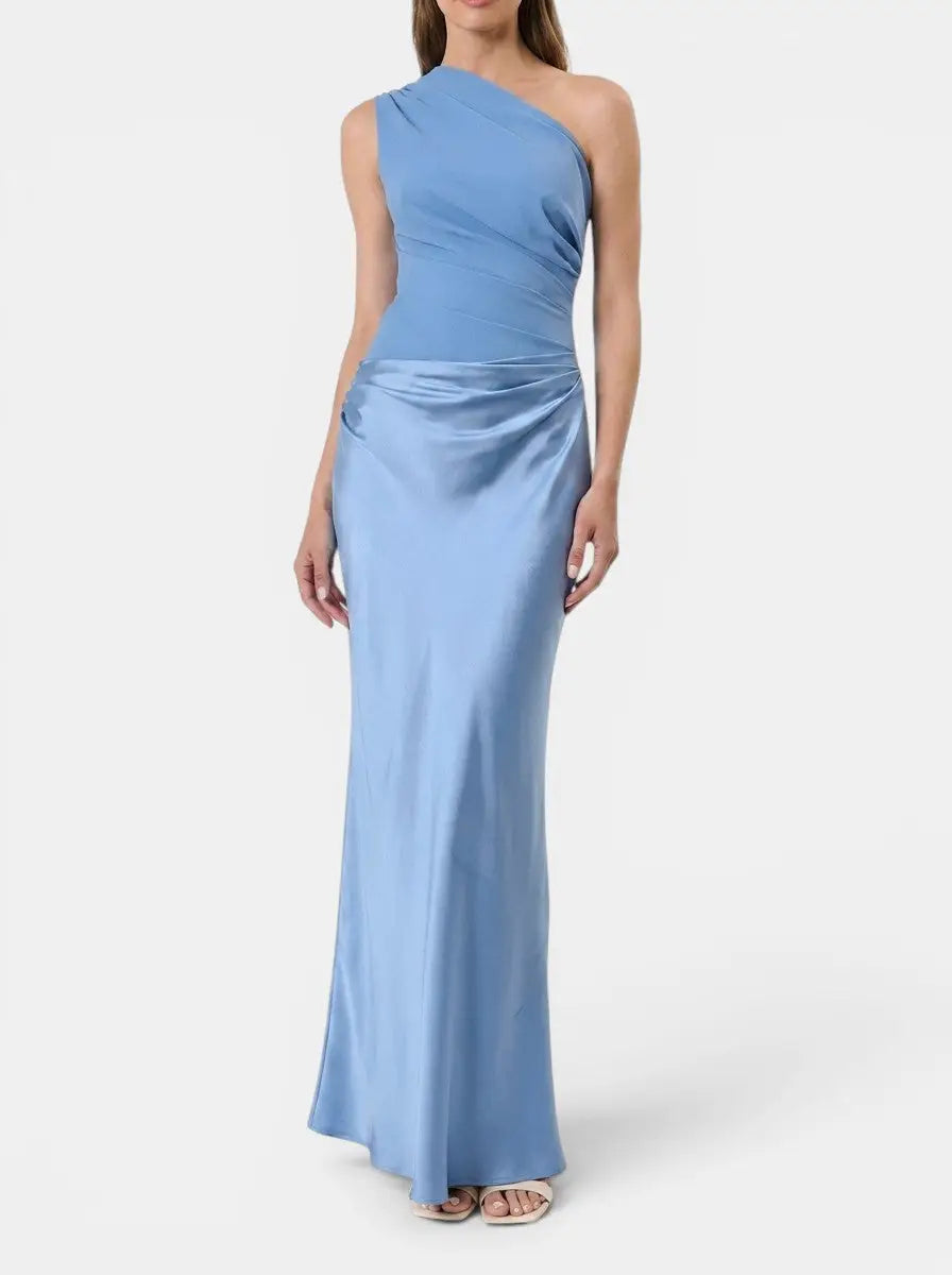 Elvia Pleated One-Shoulder Gown