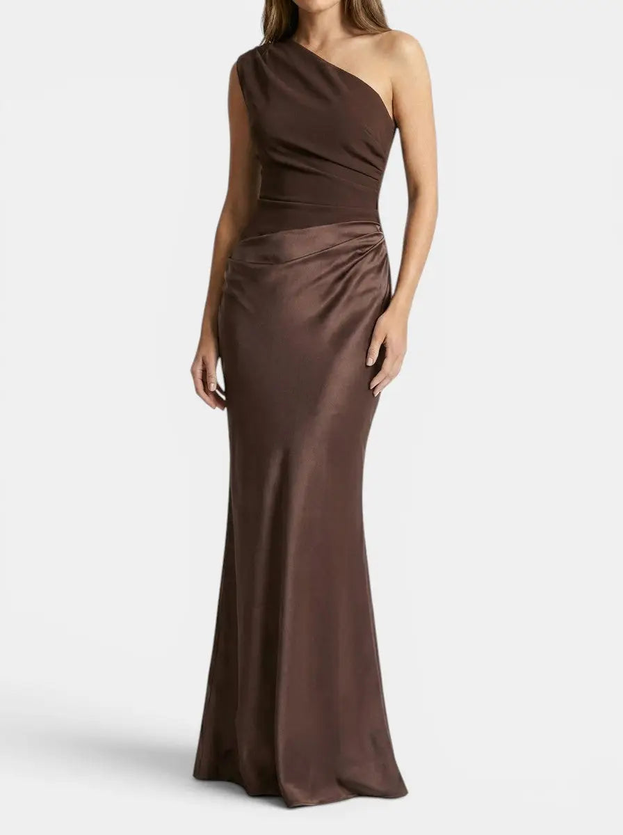 Elvia Pleated One-Shoulder Gown