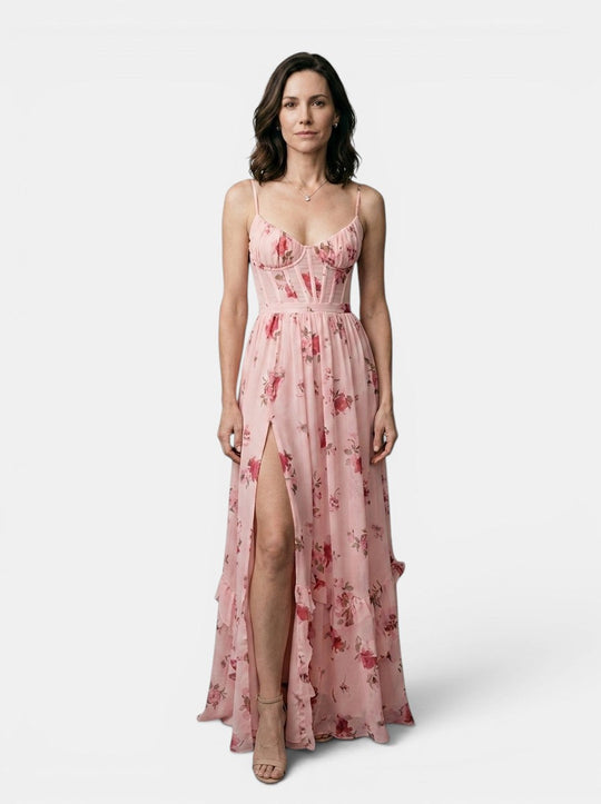 Jalice Floral Print Flowing Gown