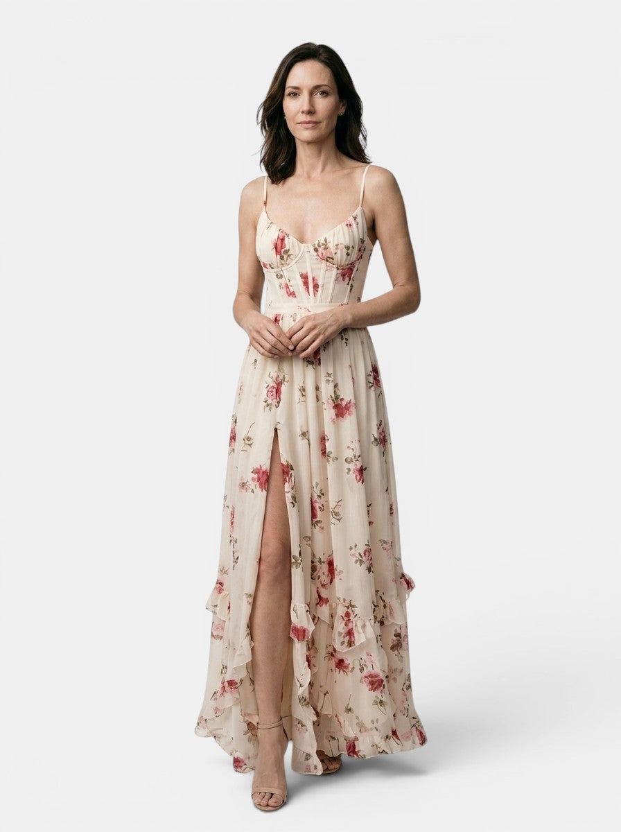 Jalice Floral Print Flowing Gown