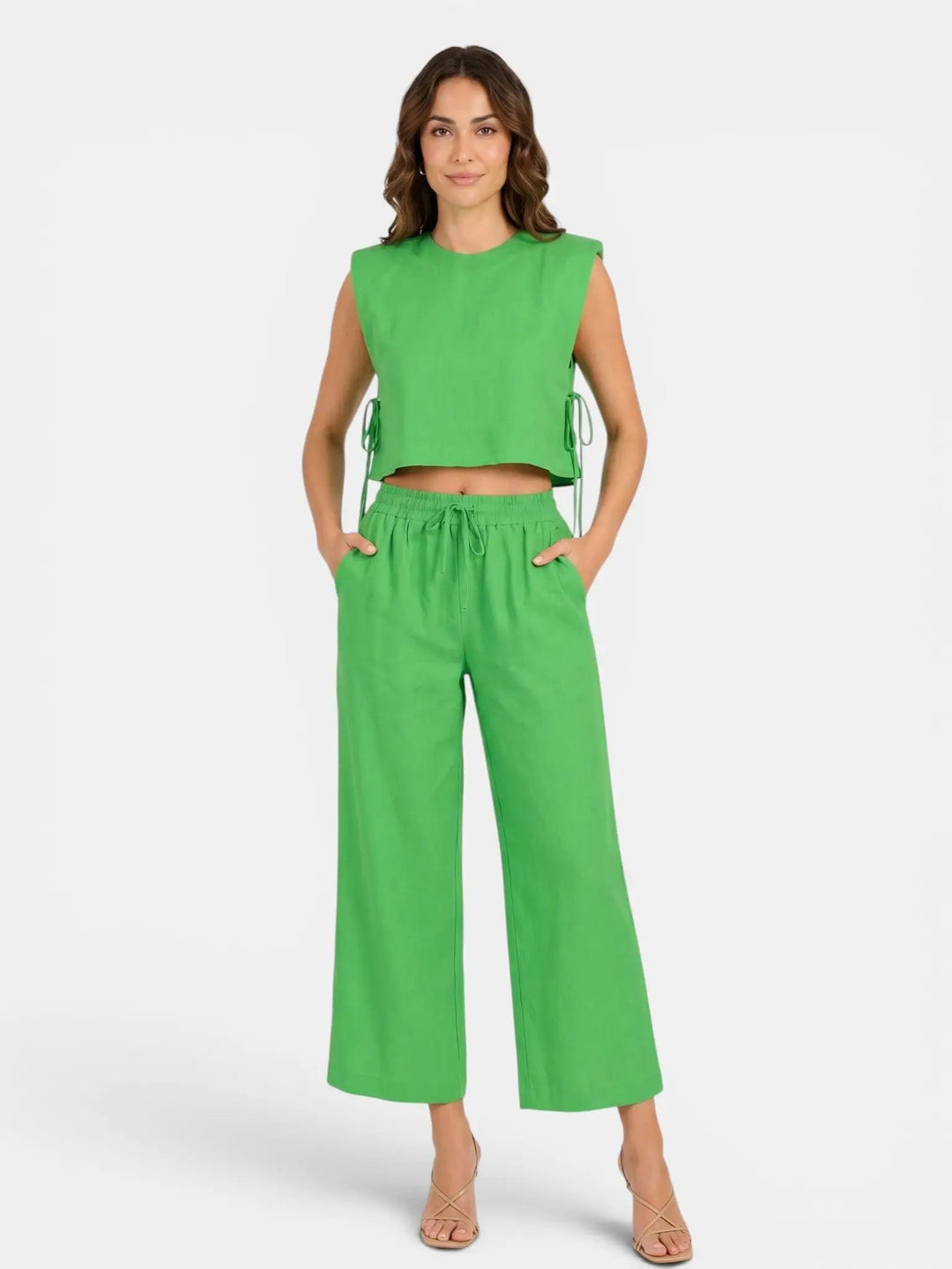 Mareline Linen Blend Crop Top Set