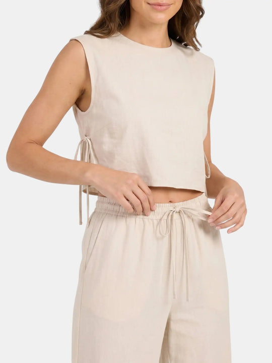 Mareline Linen Blend Crop Top Set