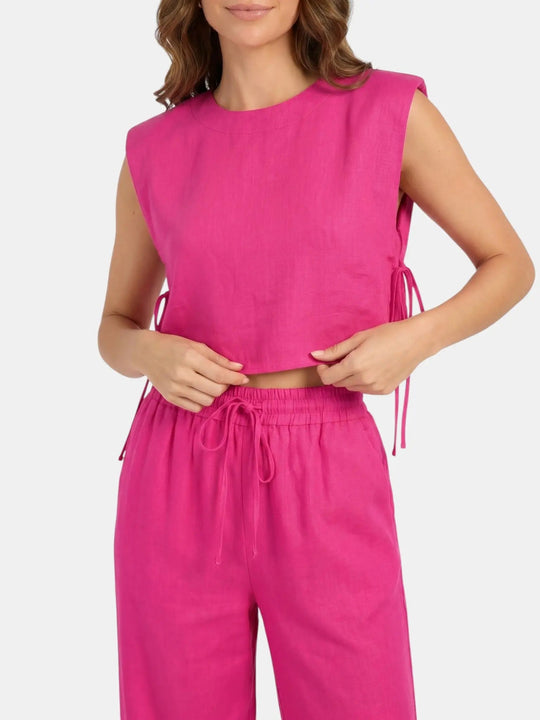 Mareline Linen Blend Crop Top Set