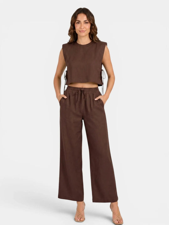 Mareline Linen Blend Crop Top Set