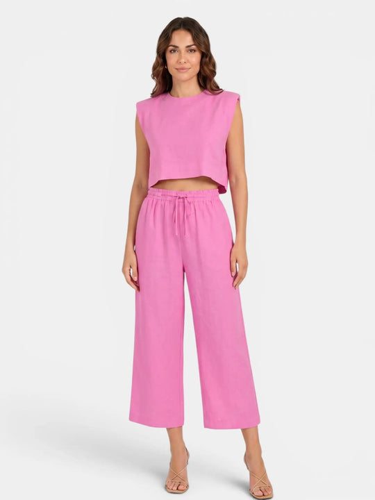 Mareline Linen Blend Crop Top Set